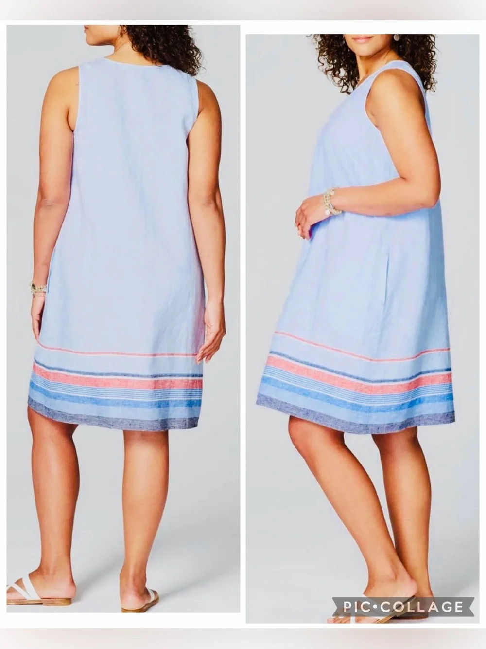 J. Jill Love Linen Cornflower Blue sleeveless v-neck 100% linen dress Size 1X - Picture 5 of 16